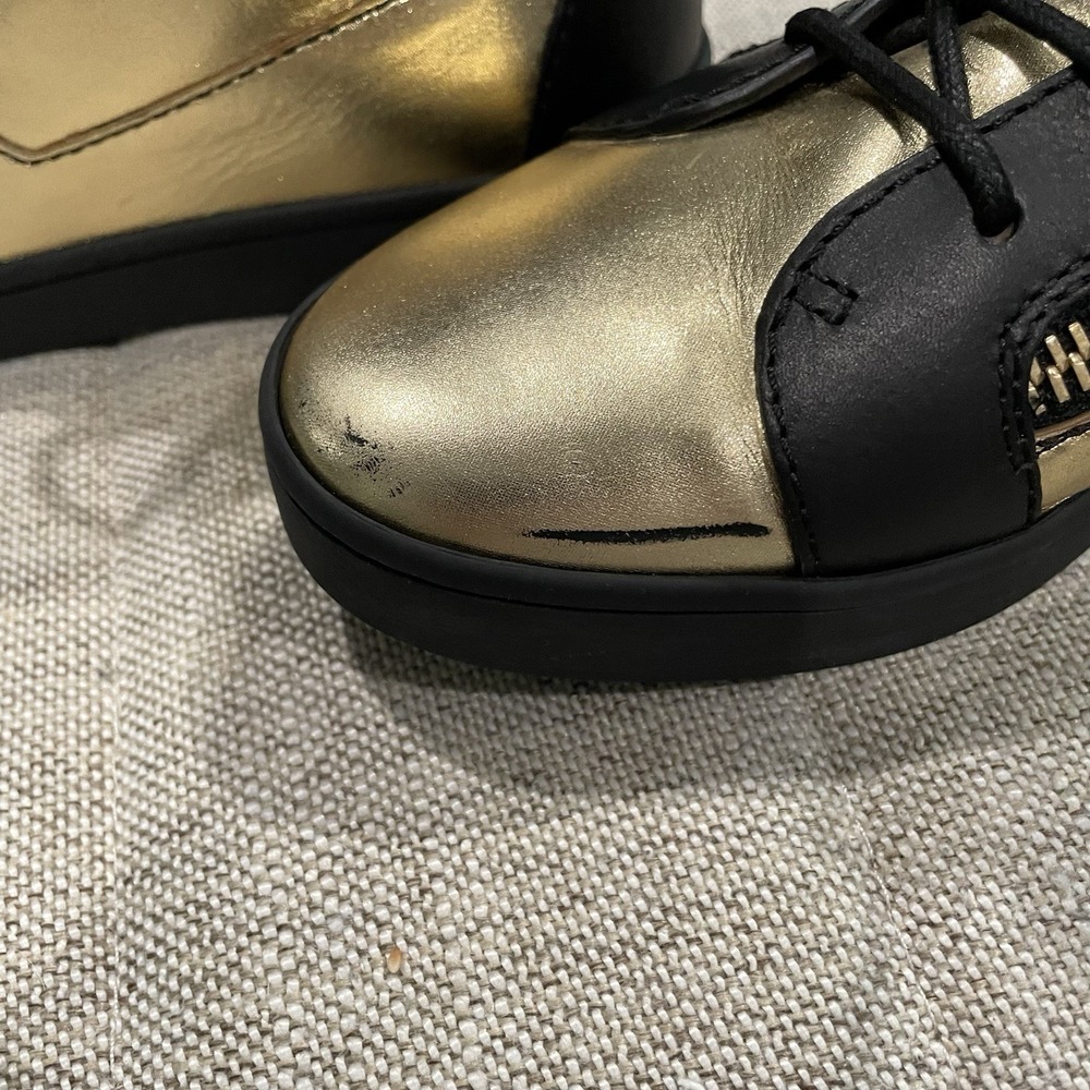Giuseppe Zanotti Womens 38 7.5 8 Black Gold High-Top Sneakers W/ Zipper - Picture 11 of 15